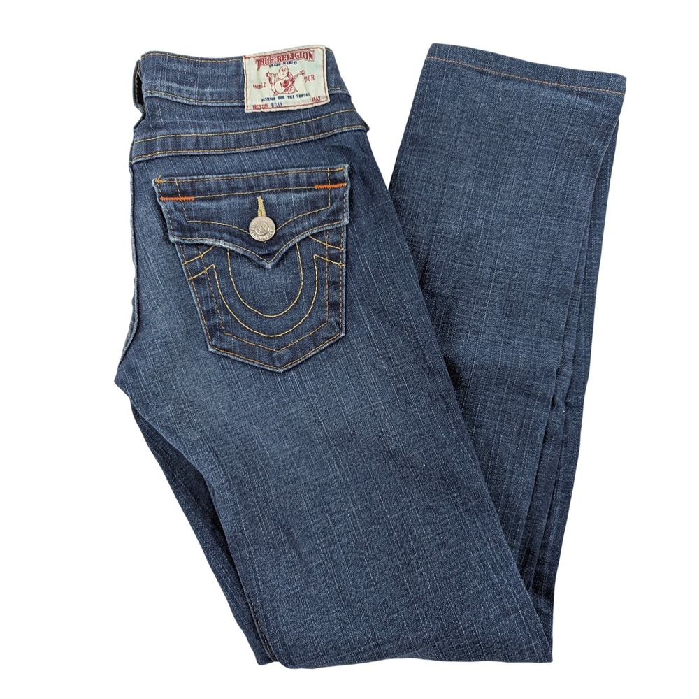 True Religion Billy Men Dark Wash Straight Leg Flap Pocket Jeans Size 25 USA